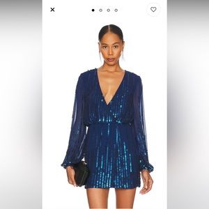 Revolve Lovers&Friends, Plunging Neckline Split Back Sequins Long Sleeve Dress.